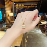 Arzonai Japanese and Korean fashion H letter bag necklace female simple temperament micro-encrusted diamond handbag pendant titanium steel clavicle chain
